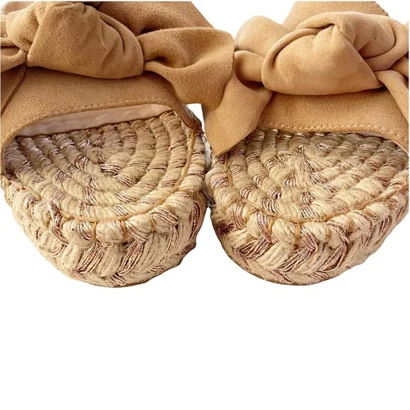 J/Slides Ritsy Slip On Espadrilles Beige Suede Leather Bow Slides Handcrafted - Picture 12 of 12